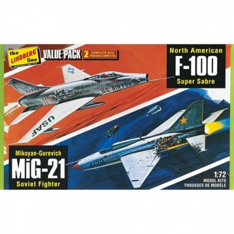 Modele plastikowe - Myśliwce Vietnam Era Fighters (F-100 Supersabre & Mig-21BD) 2 szt. - Lindberg