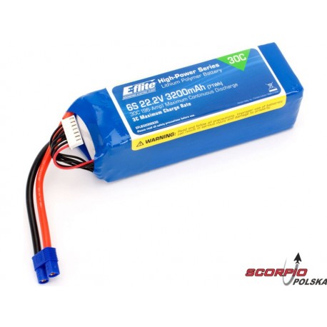 3200mAh 6S 22.2V 30C LiPol, 12AWG EC3