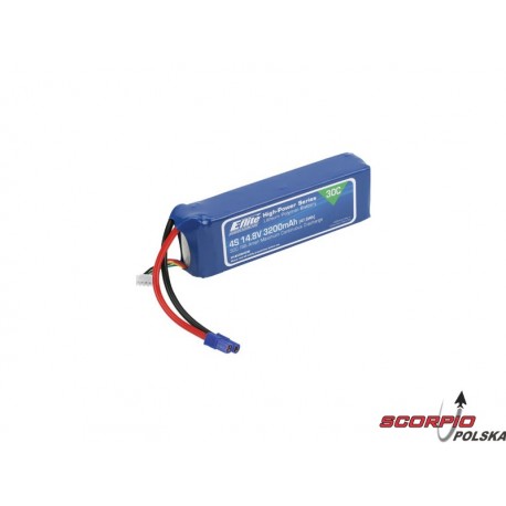 3200mAh 4S 14.8V 30C LiPo, 12AWG EC3