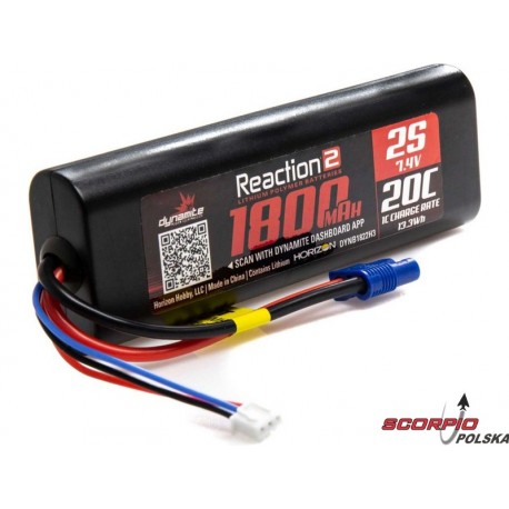 Dynamite LiPol Reaction2 Car 7.4V 1800mAh 2S 20C EC3